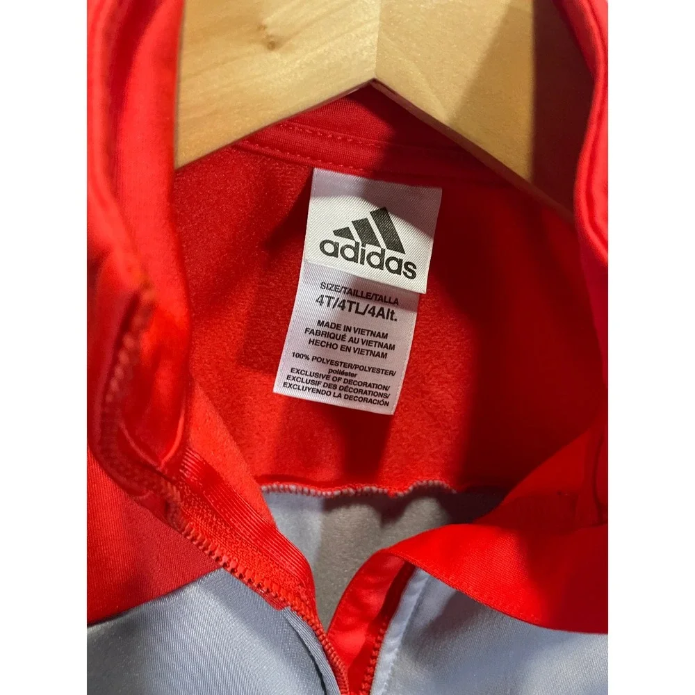 Adidas Track Jacket Kids 4T Red Grey Navy Colorblock Full Zip Sporty Activewear
